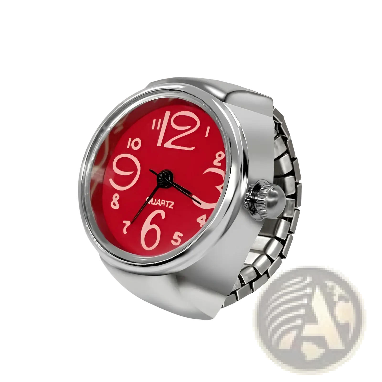 Silver-toned adjustable ring watch quartz finger couple jewelry with vibrant red face and white arabic numerals