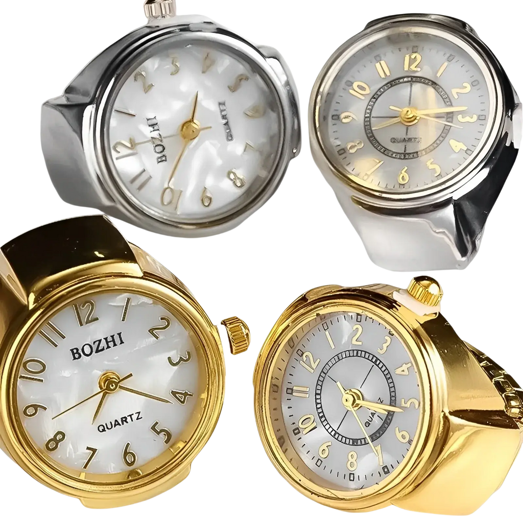 Gold and silver bozhi brand ring watch quartz wristwatches with pearl white faces and gold-toned numerals unisex gift