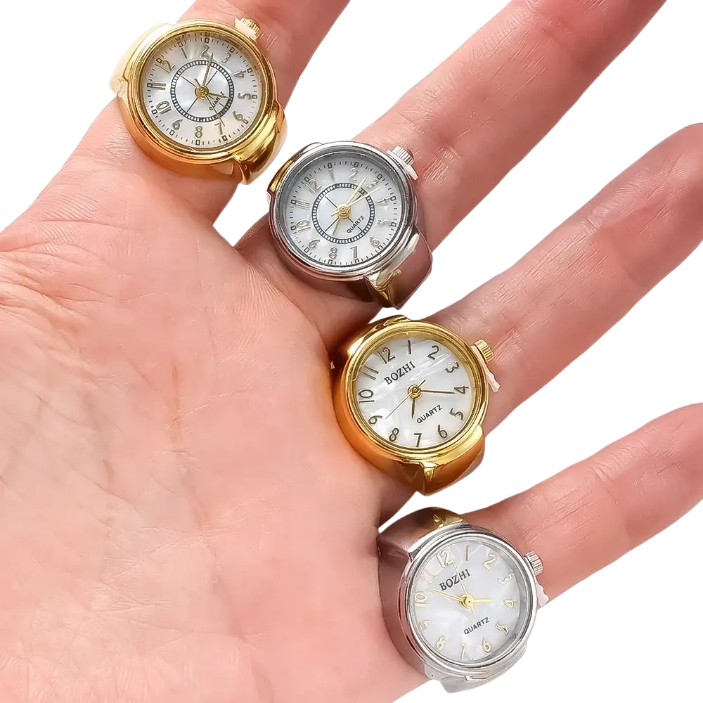 Gold and silver ring watch with white face black numerals and quartz movement unisex gift jewelry accessory