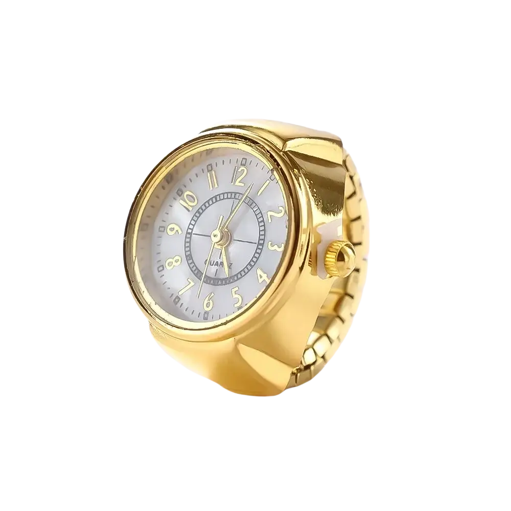 Gold-toned ring watch with silver dial black hour markers and hands unisex quartz finger jewelry gift