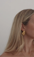 18k gold plated ripple fan hoop earrings in gold tone with layered fan shape and sleek metallic finish