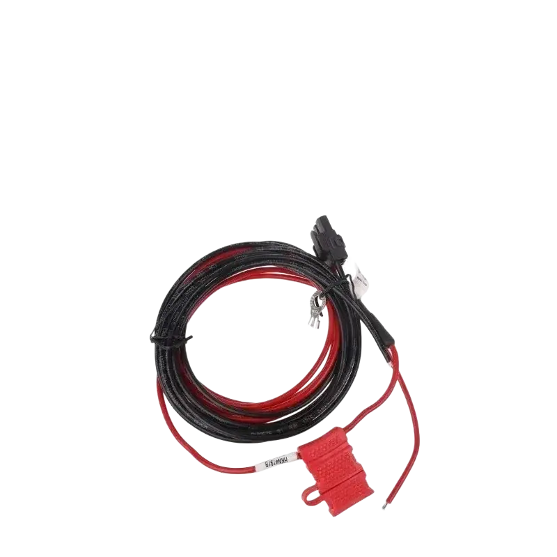 Red and black coiled rkn4152a power cord with red fuse holder and black connector for motorola intercom devices