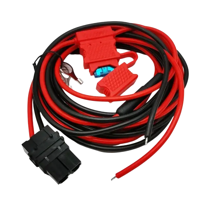 Red and black insulated rkn4152a power cord with red plastic connectors and blue internal component for motorola intercom devices