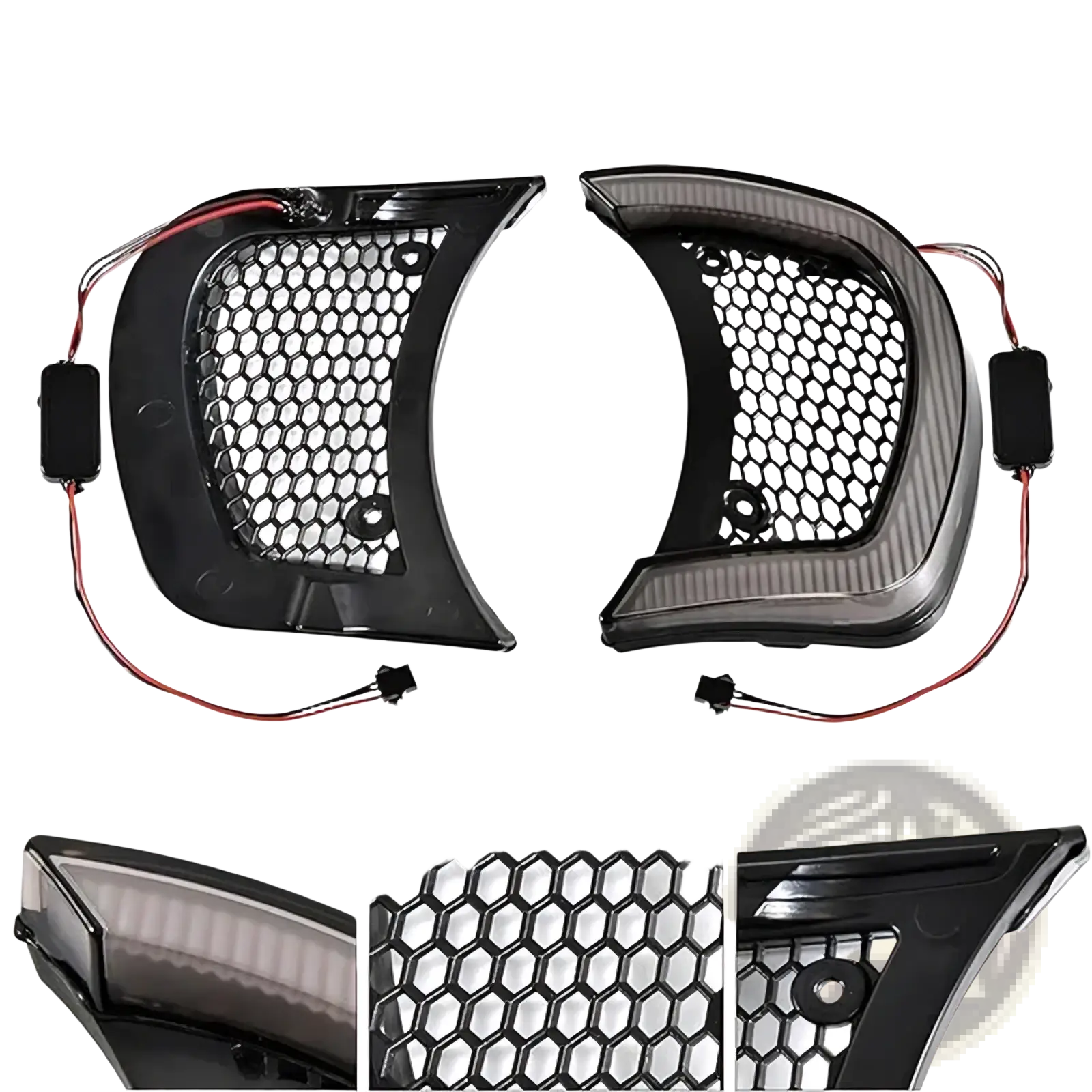 Road glide led headlight vent accents 2015-2024 black led light strips with honeycomb aluminum mesh and pp housing for automotive use