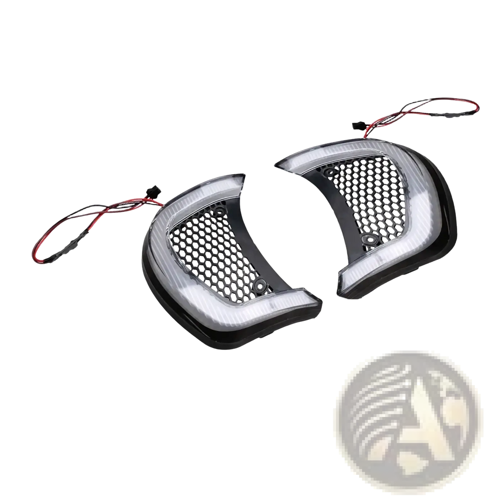 Black and silver led headlight daytime running lights with honeycomb mesh design for road glide led headlight vent accents 2015-2024