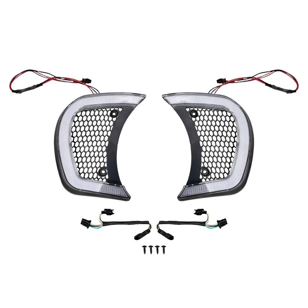 Black and clear led tail light assemblies with honeycomb mesh design for Road Glide led headlight vent accents 2015-2024