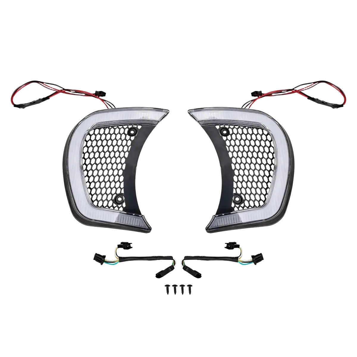 Black and clear led tail light assemblies with honeycomb mesh design for Road Glide led headlight vent accents 2015-2024