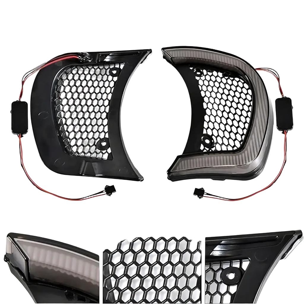 Road glide led headlight vent accents 2015-2024 black led light strips with honeycomb aluminum mesh and pp housing for automotive use