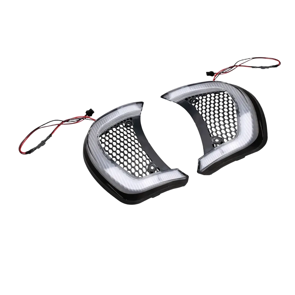 Black and silver led headlight daytime running lights with honeycomb mesh design for road glide led headlight vent accents 2015-2024