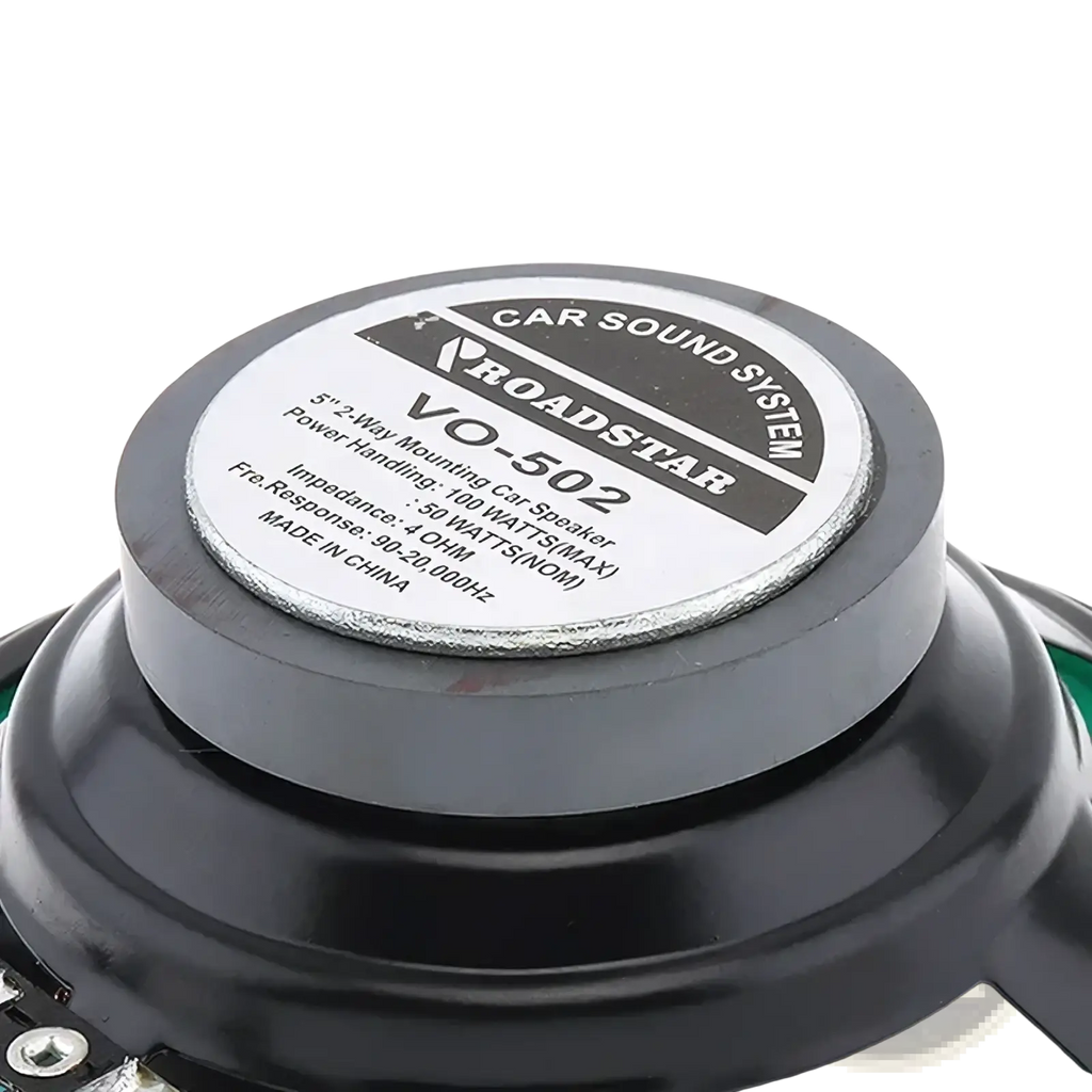 Black roadstar vo-502 5.25 inch coaxial car speaker with silver label and magnetic steel cone for universal audio stereo