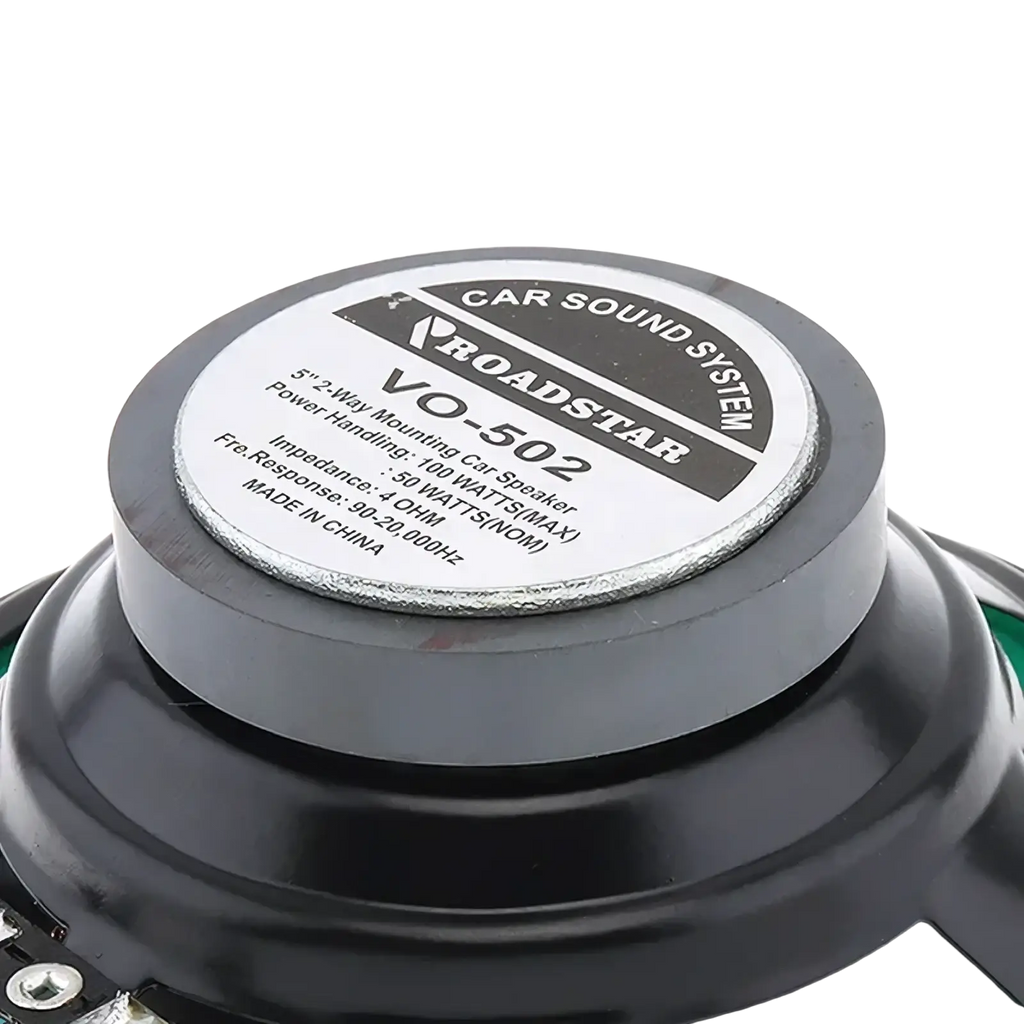 Black roadstar vo-502 5.25 inch coaxial car speaker with silver label and magnetic steel cone for universal audio stereo