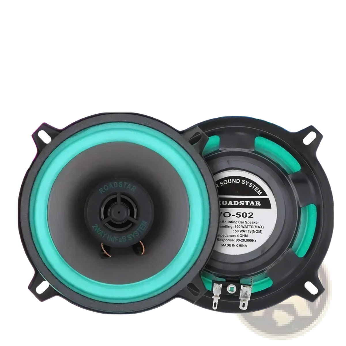 Teal and black 13cm Roadstar VO-502 coaxial car speaker for universal audio stereo systems