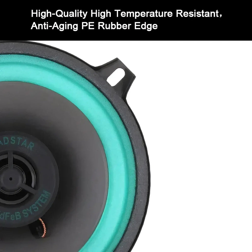 Teal and black Roadstar coaxial car speaker with high-quality PE rubber edge for universal audio stereo use
