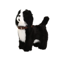 Black and white plush puppy with brown leather collar interactive sound control robot dog toy for walk bark play