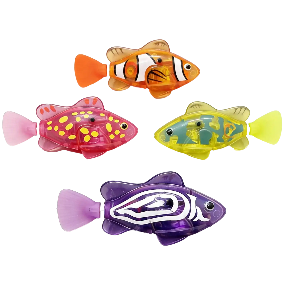 Colorful translucent plastic robotic fish with photosensitive swimming clownfish design bath toy for kids