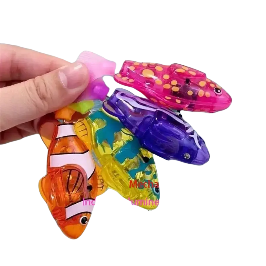 Colorful mechanical robotic fish with photosensitive swimming clownfish design and glowing lights bath toy
