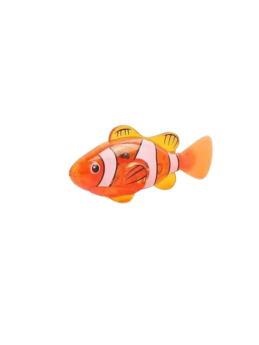 Orange and white striped robotic fish photosensitive swimming clownfish bath toy for interactive water play