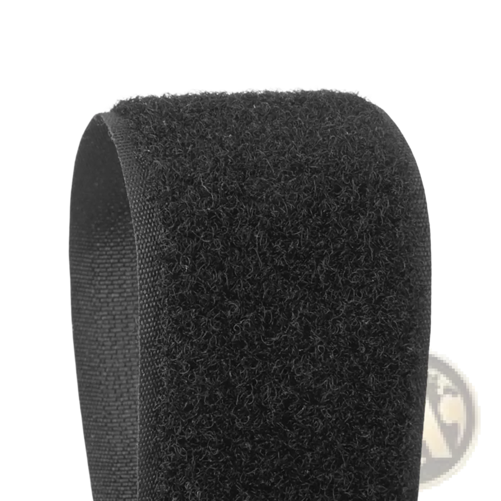 Black velcro strip with textured fuzzy surface and woven backing of rockbros bicycle luggage strap anti-slip tie rope back side