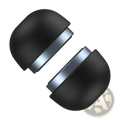 Black matte finish earbud caps with sleek silver metallic band featured with rocoren magnetic laptop stand and cooling holder