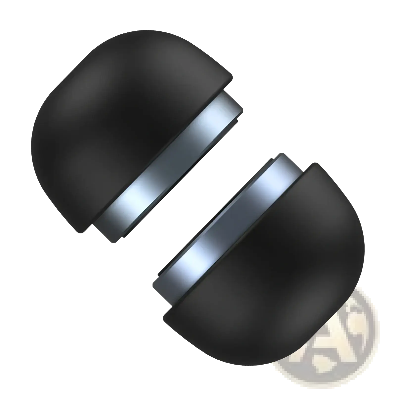 Black matte finish earbud caps with sleek silver metallic band featured with rocoren magnetic laptop stand and cooling holder