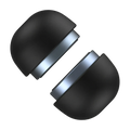 Black matte finish earbud caps with sleek silver metallic band featured with rocoren magnetic laptop stand and cooling holder