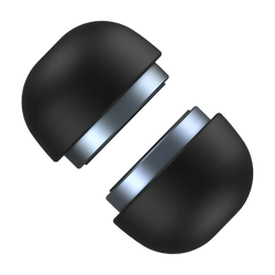 Black matte finish earbud caps with sleek silver metallic band featured with rocoren magnetic laptop stand and cooling holder