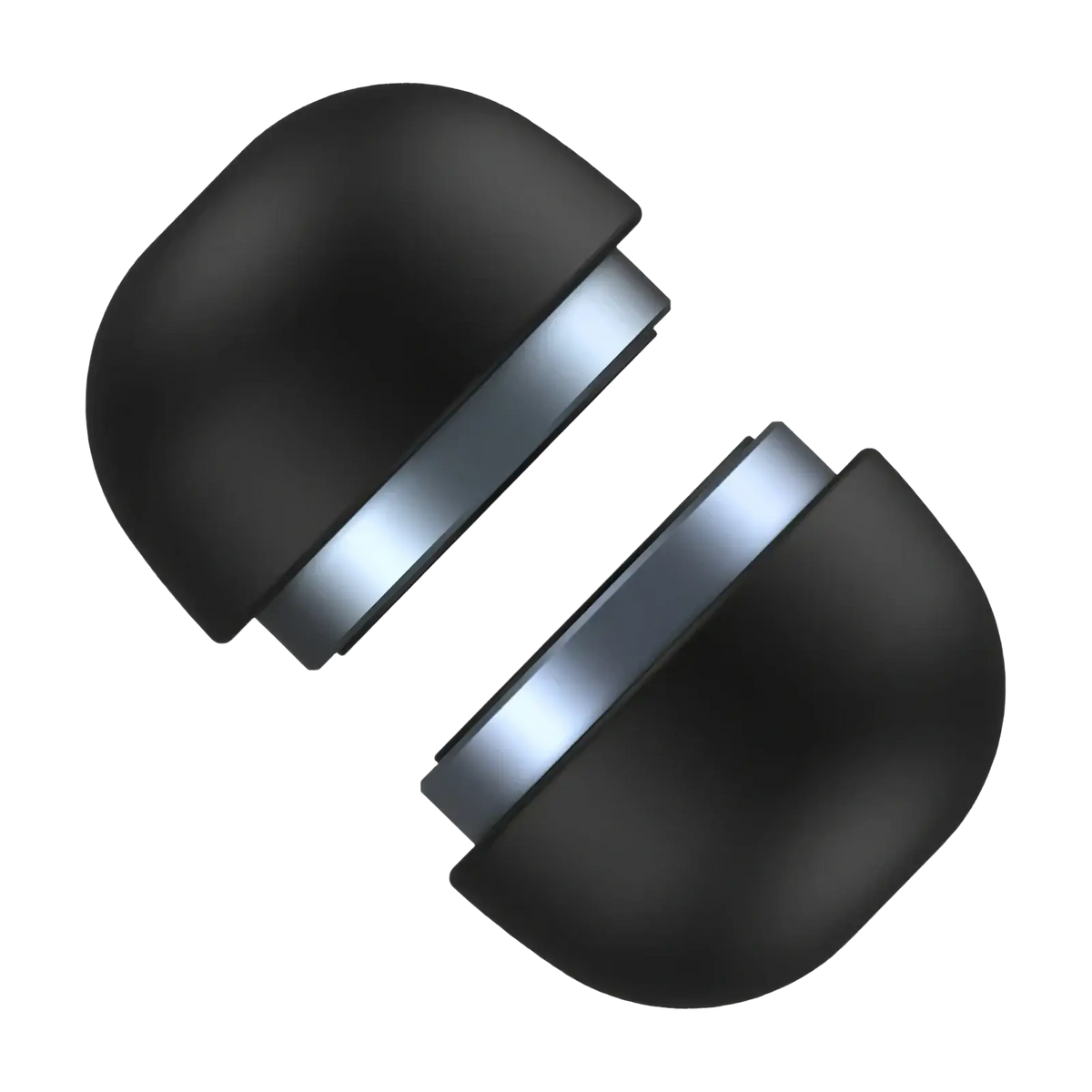 Black matte finish earbud caps with sleek silver metallic band featured with rocoren magnetic laptop stand and cooling holder