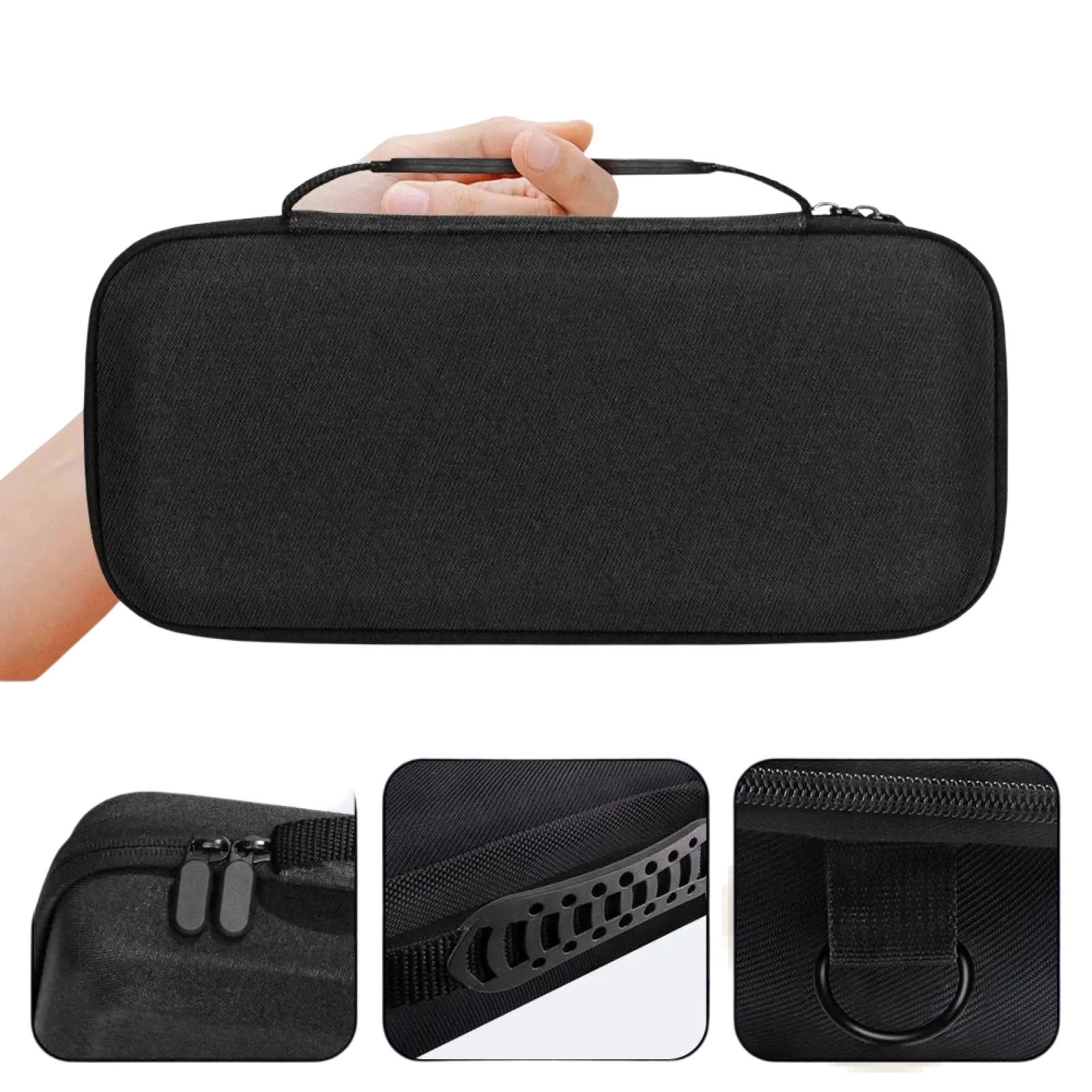 Black textured fabric rog ally x hard carrying case with double zipper, portable handle, and climbing hook for travel protection