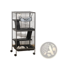 Black metal multi-level rolling 5 tier ferret and small animal cage with wheels and a hanging blue gray hammock