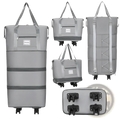 Gray rolling duffel bag with large capacity compartments adjustable straps and compact design for travel use