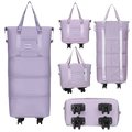 Lavender rolling duffel bag with large capacity multiple compartments and adjustable straps for travel use