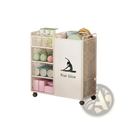 White mesh rolling fitness equipment storage cart with black rise glow logo and yoga silhouette holding colorful gear