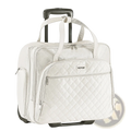 Rolling laptop bag 15.6 inch quilted cream briefcase with white veyor material black handles and wheels