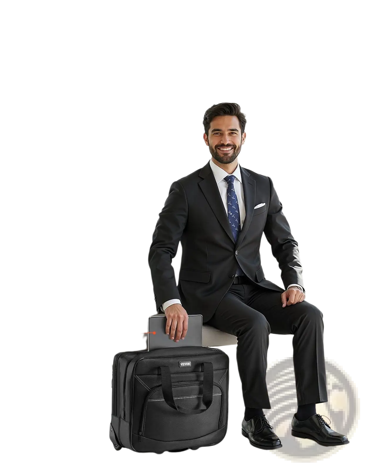 Black rolling laptop bag 15.6 inch wheeled briefcase with dual handles and front pocket for business use
