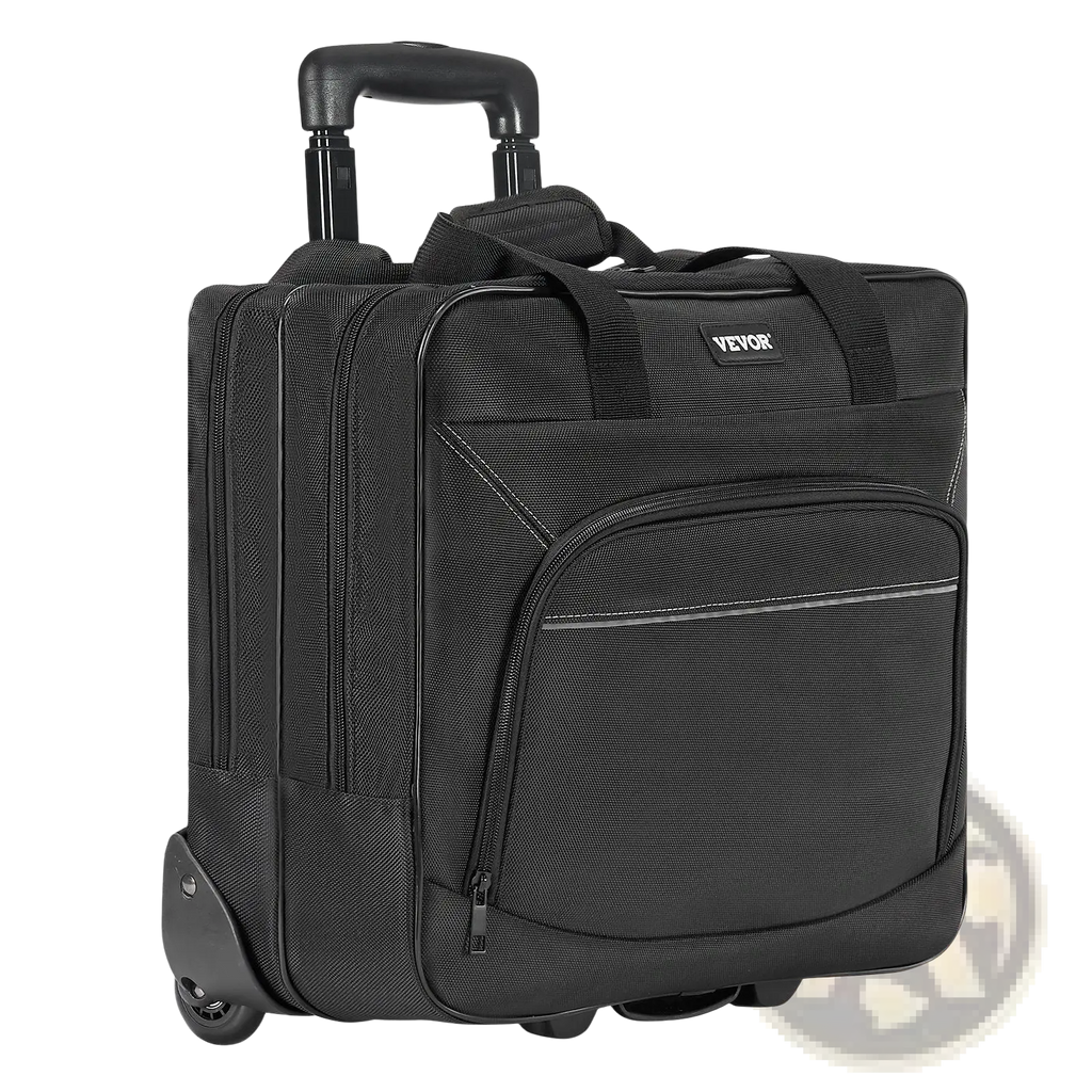 Black rolling laptop bag 15.6 inch wheeled briefcase with textured fabric and reinforced stitching