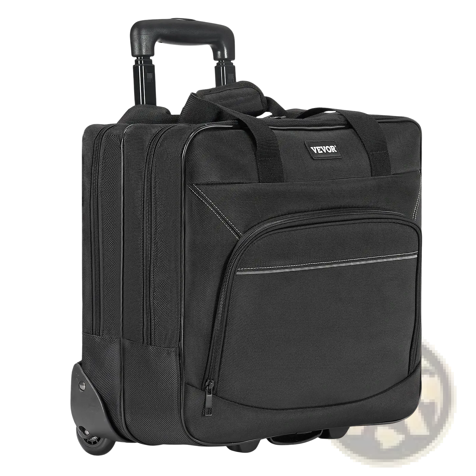 Black rolling laptop bag 15.6 inch wheeled briefcase with textured fabric and reinforced stitching