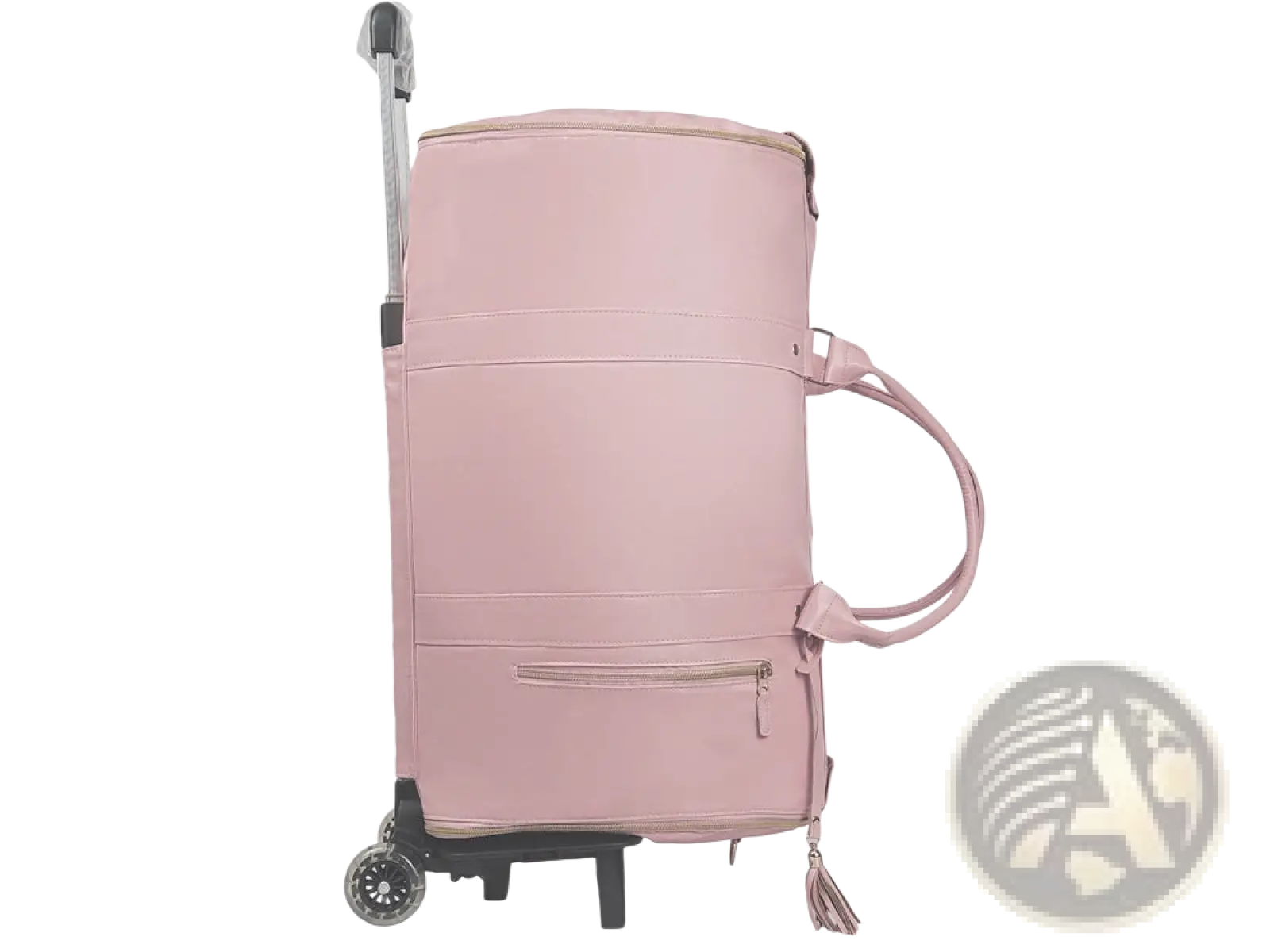Pink rolling travel bag foldable large capacity fitness duffel with retractable handle dual wheels and fabric handles