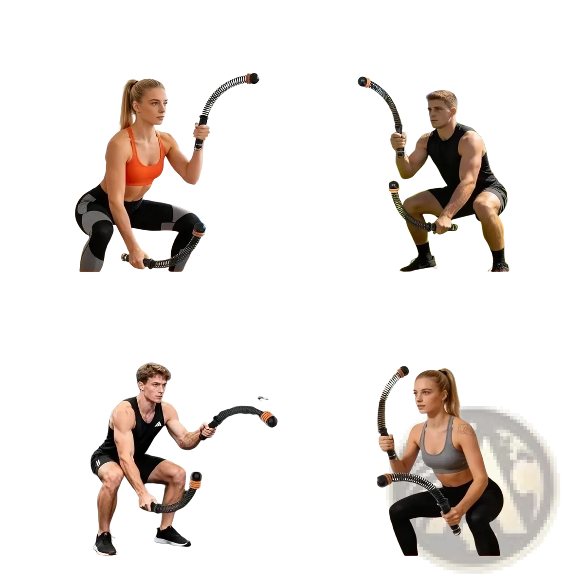 Black and orange wireless quiet ropeless battle rope with spring mechanism for silent resistance training equipment