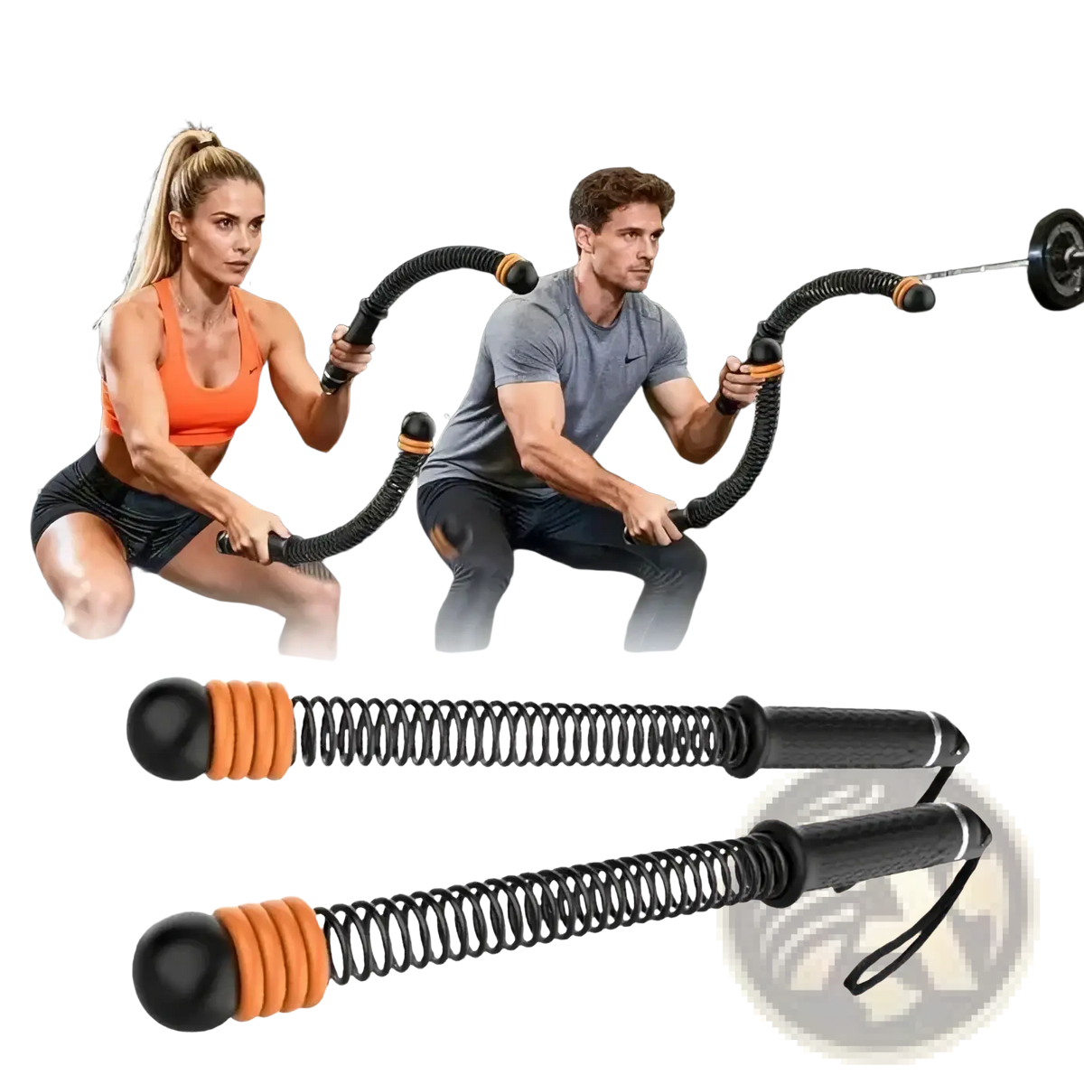 Ropeless battle rope adjustable resistance fitness tool with black and orange spring-loaded bars and textured grips