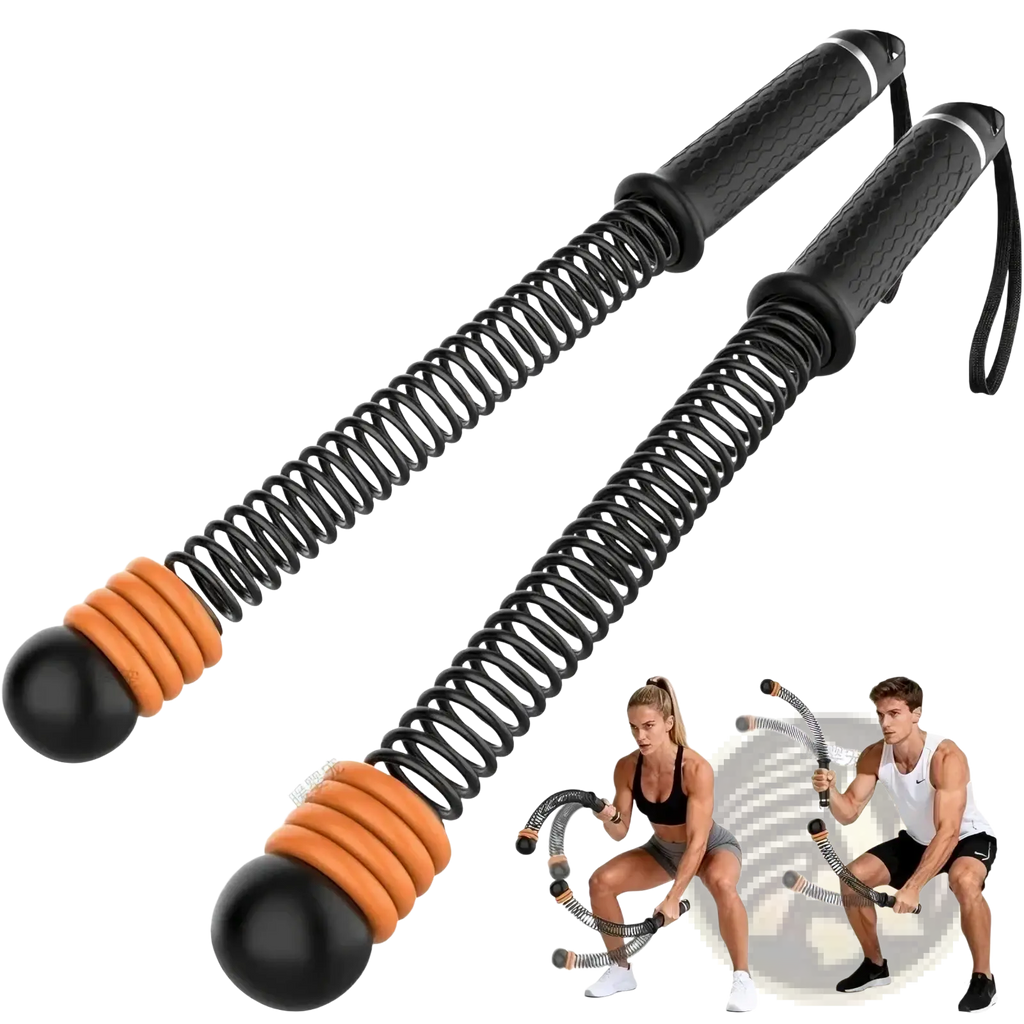 Ropeless battle rope adjustable resistance fitness tool with black and orange sticks textured grips and spring coils