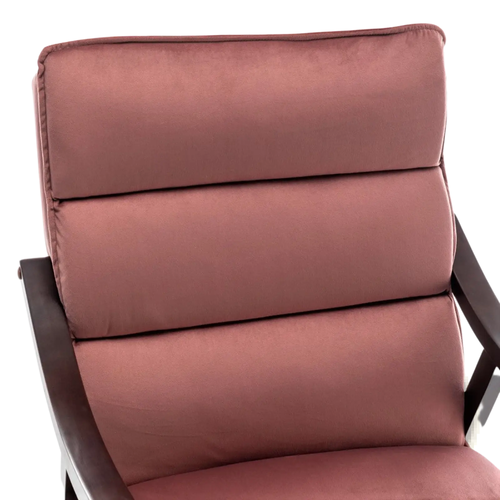 A rose accent chair mid-century velvet reading armchair in plush rose-colored velvet with a dark wood frame
