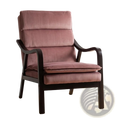 Rose accent chair mid-century velvet reading armchair in plush rose color with dark wood frame and segmented back cushions