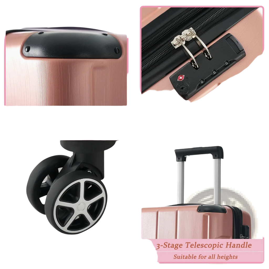 Rose gold 28 inch expandable hardshell spinner suitcase with tsa lock black corner guards and 360 degree wheels