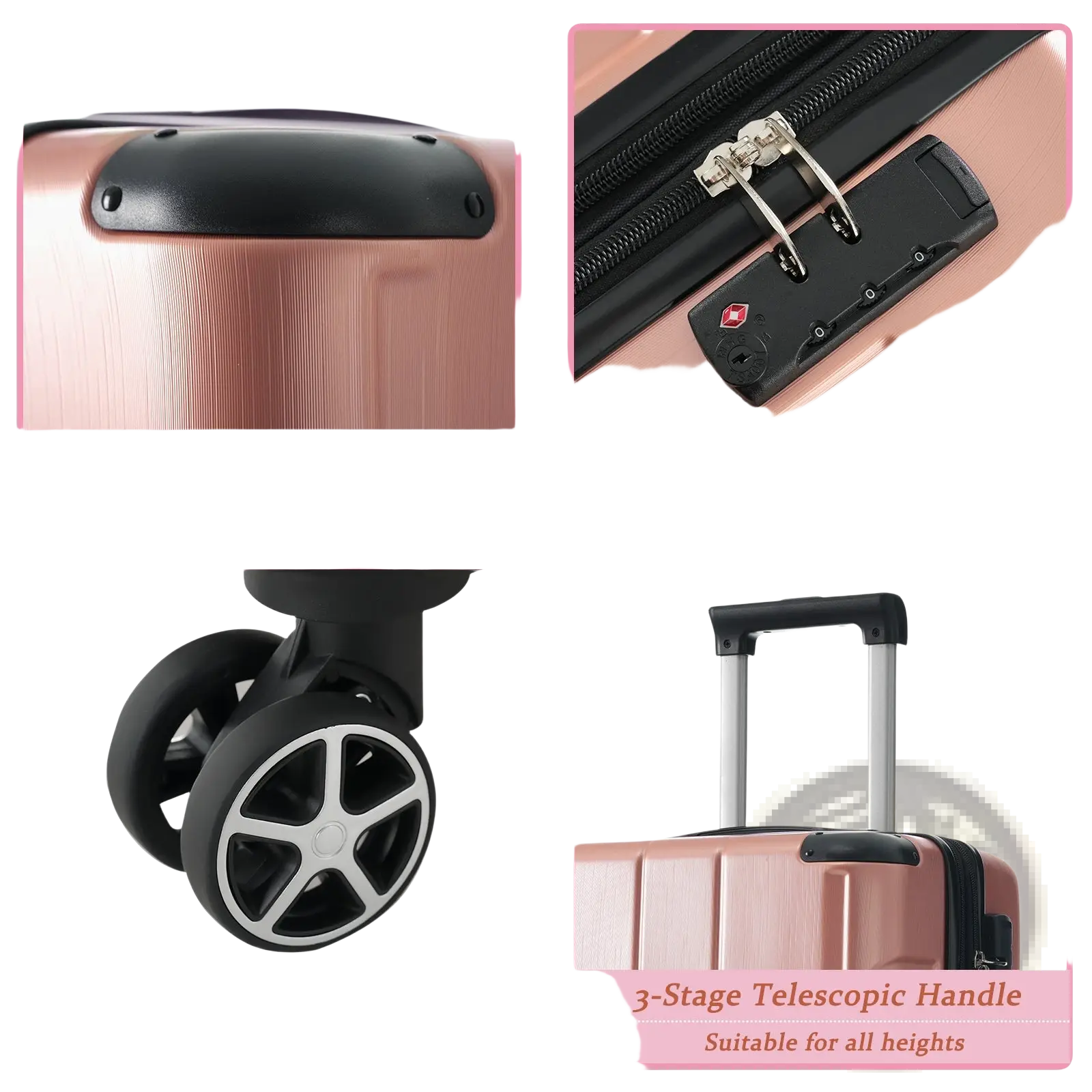 Rose gold 28 inch expandable hardshell spinner suitcase with tsa lock black corner guards and 360 degree wheels