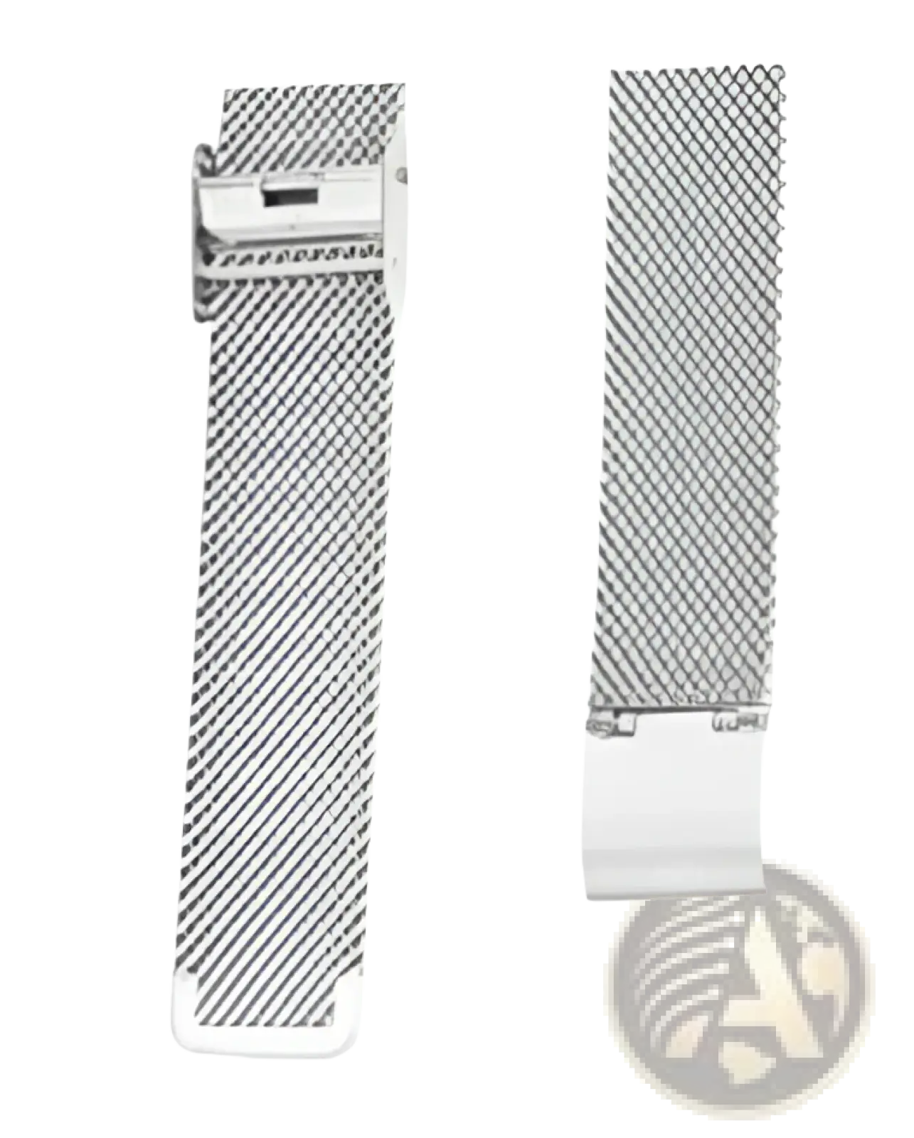 Rose gold butterfly smartwatch with a silver stainless steel mesh band featuring a sleek interwoven metal design