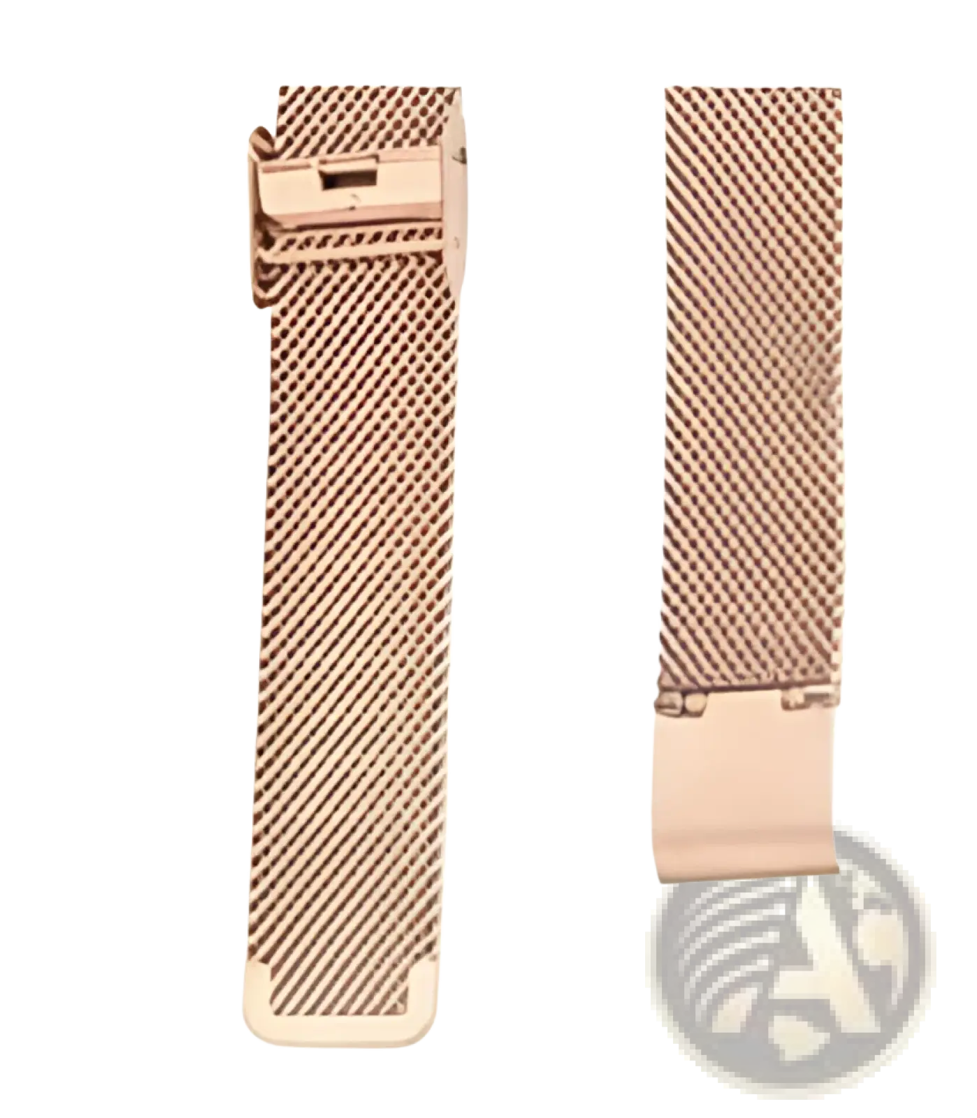 Rose gold butterfly smartwatch with stainless steel mesh band featuring a sleek interwoven metal design and polished clasp