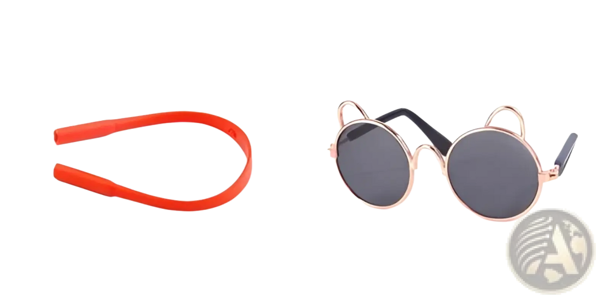 Rose gold cat ear pet sunglasses with dark gray lenses and black temple arms for stylish pet protection