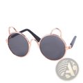 Rose gold cat ear pet sunglasses with dark gray lenses and black temple arms for stylish outdoor protection