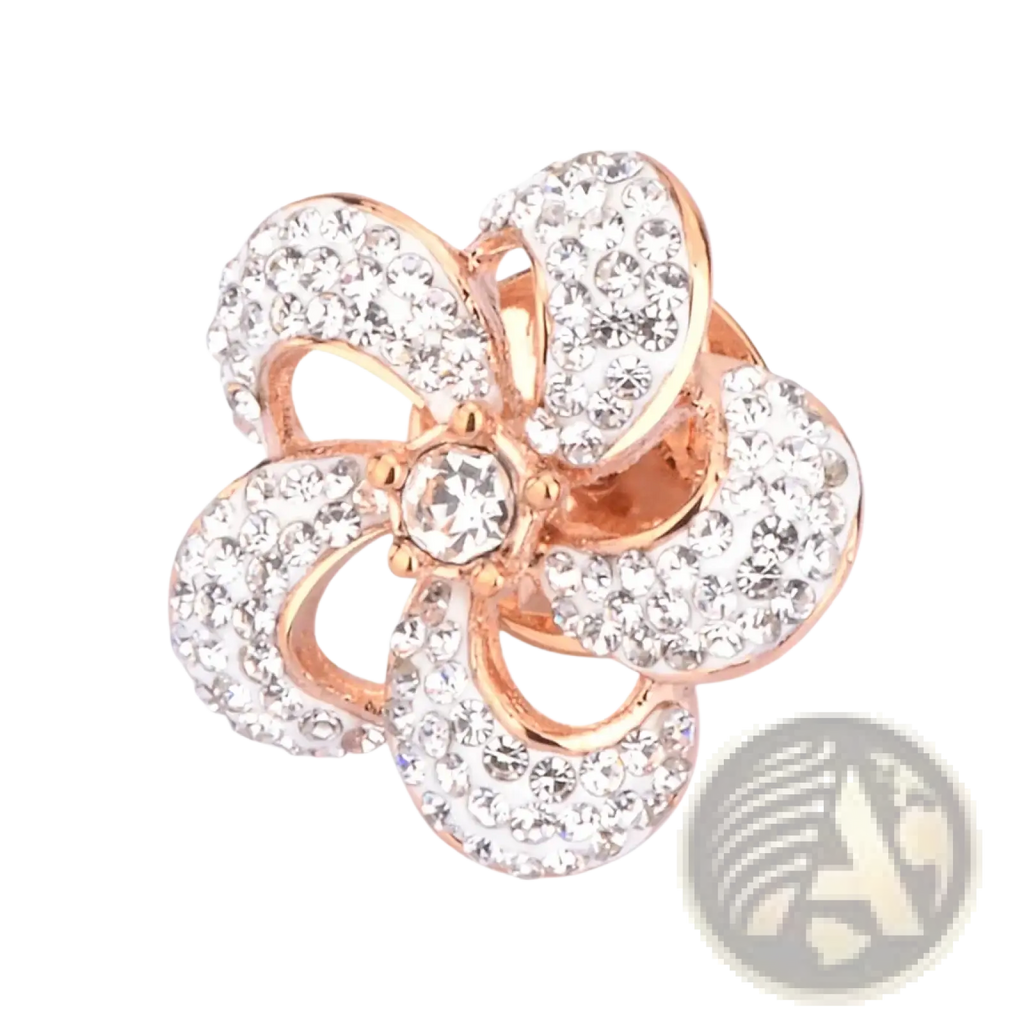 Rose gold flower-shaped lapel pin brooch adorned with clear crystals for suit decoration