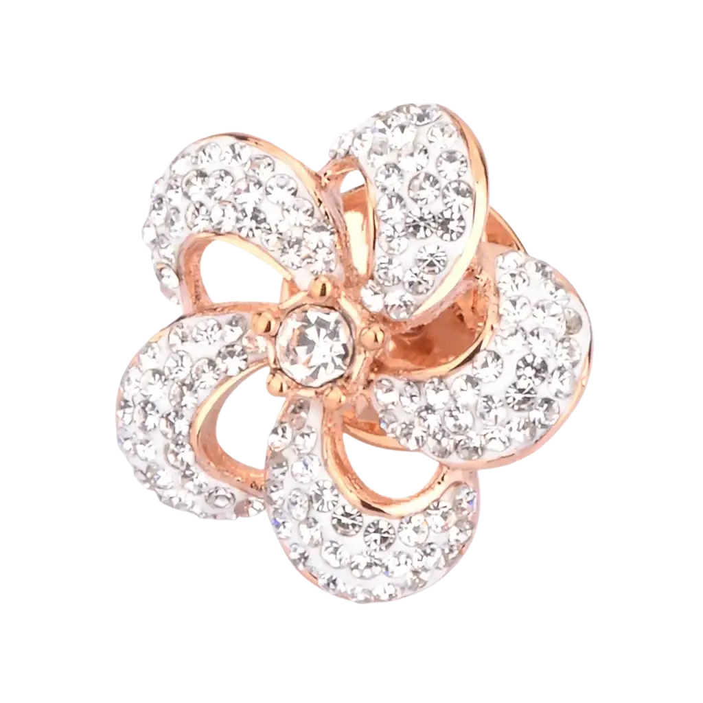 Rose gold flower-shaped lapel pin brooch adorned with clear crystals for suit decoration